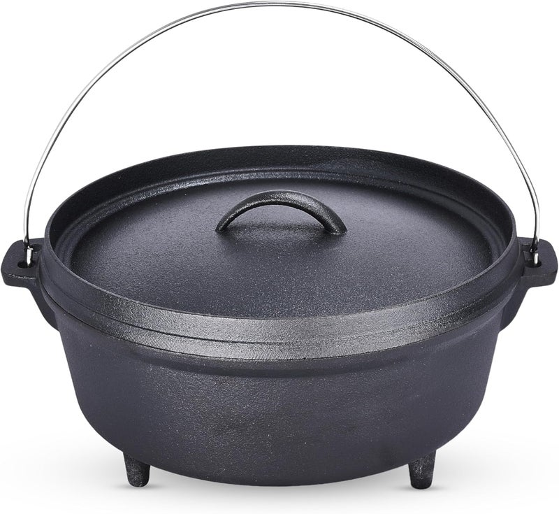 Bruntmor 5 Qt Camp Dutch Ovens Set - Black: Experience high-performance cooking with this versatile and durable 3-piece set, including a pot, lid, and 9" meat rack/trivet. - 13 x 13 inch - Image 1